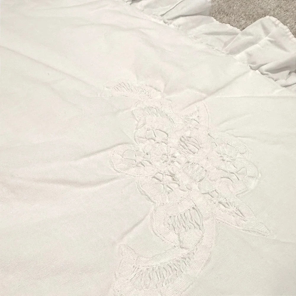 Handmade Whitework Embroidered Baby Coverlet Ruffled Heirloom Vintage Nursery